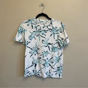 Marc Ecko S short sleeve t-shirt floral street wear cotton white blue casual